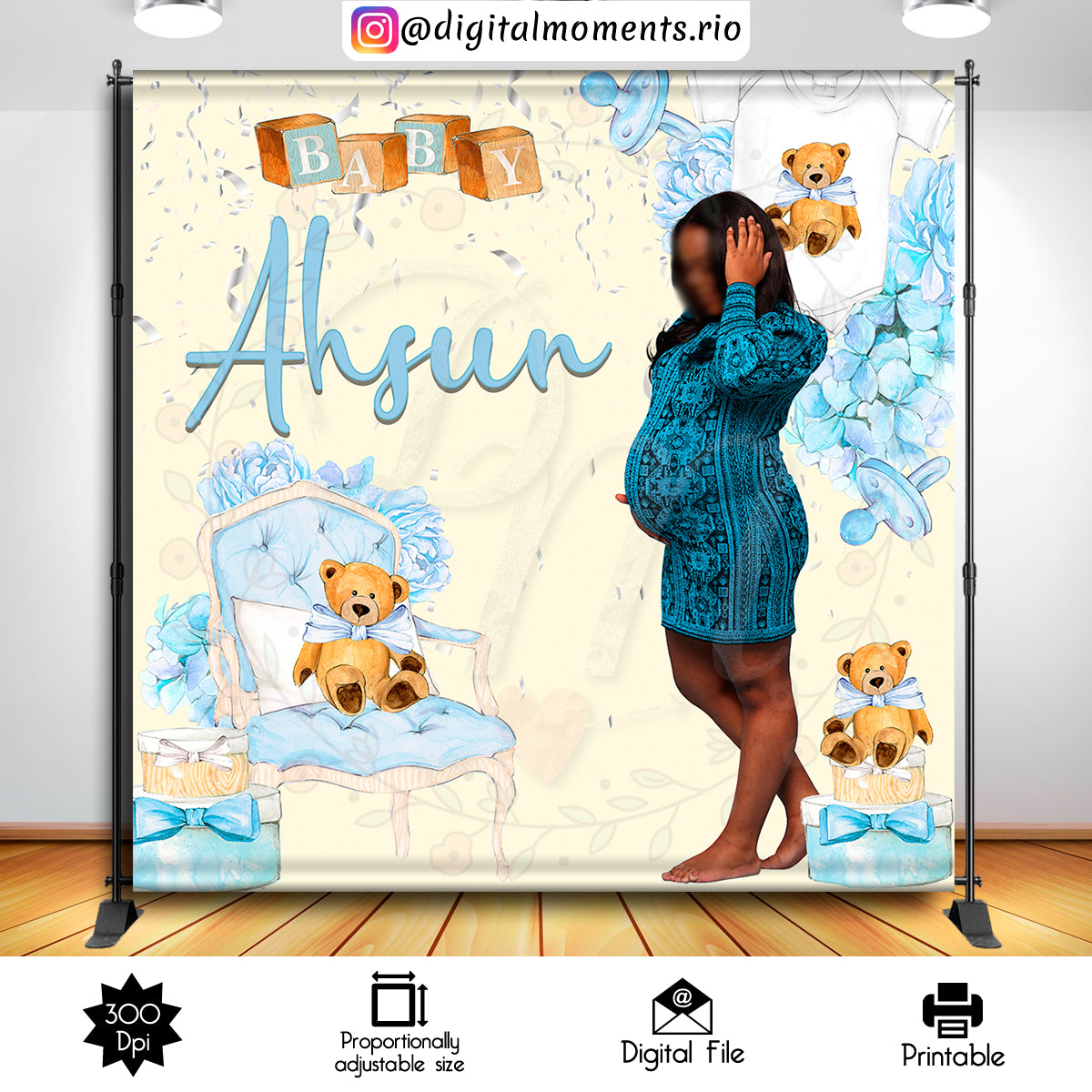 Teddy Bear 8x8 Custom backdrop with picture, Digital file only | Custom Digital Download for Kids Party or Event