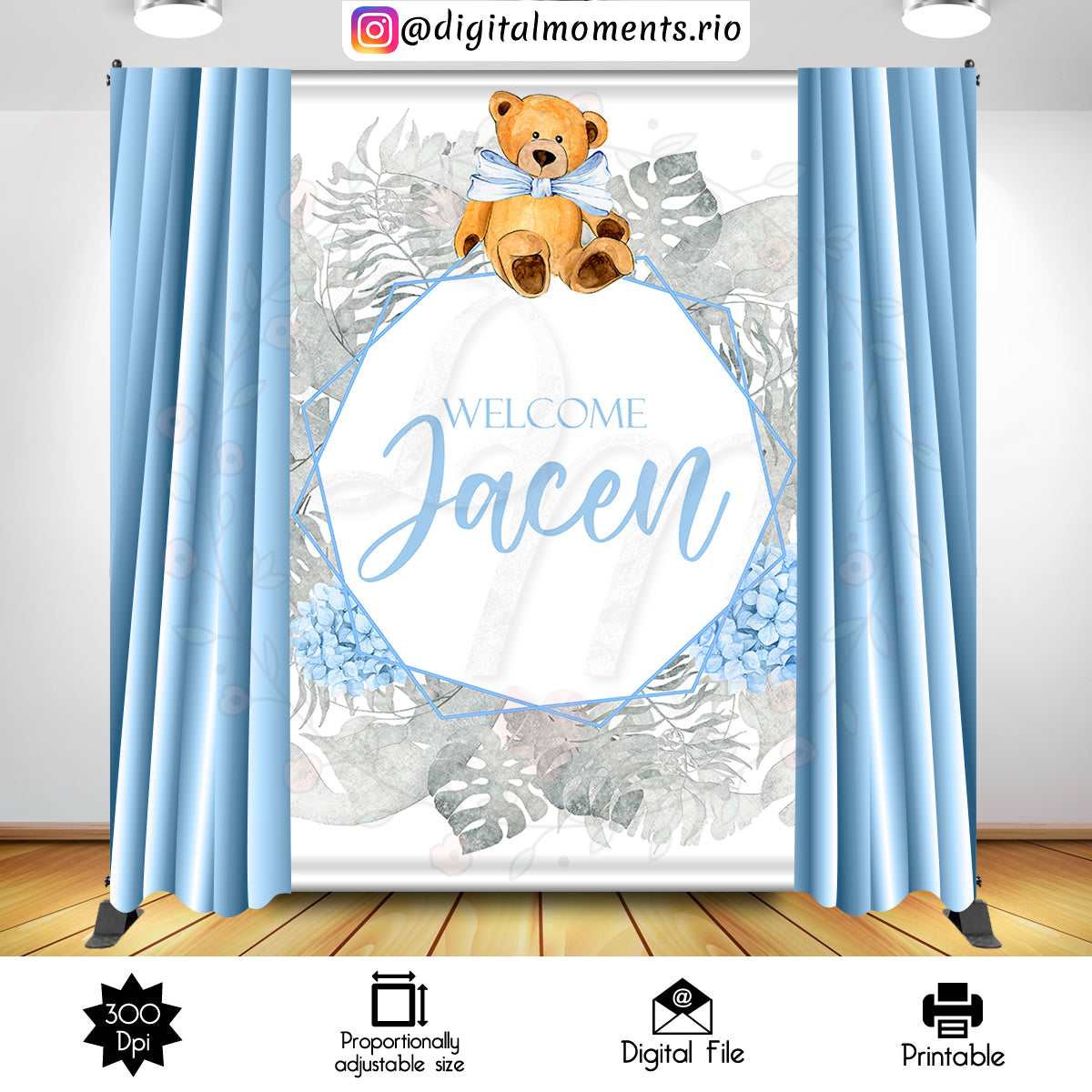 Teddy Bear Silver 5x8, events, custom, bear, teddy, backdrop, 5x8