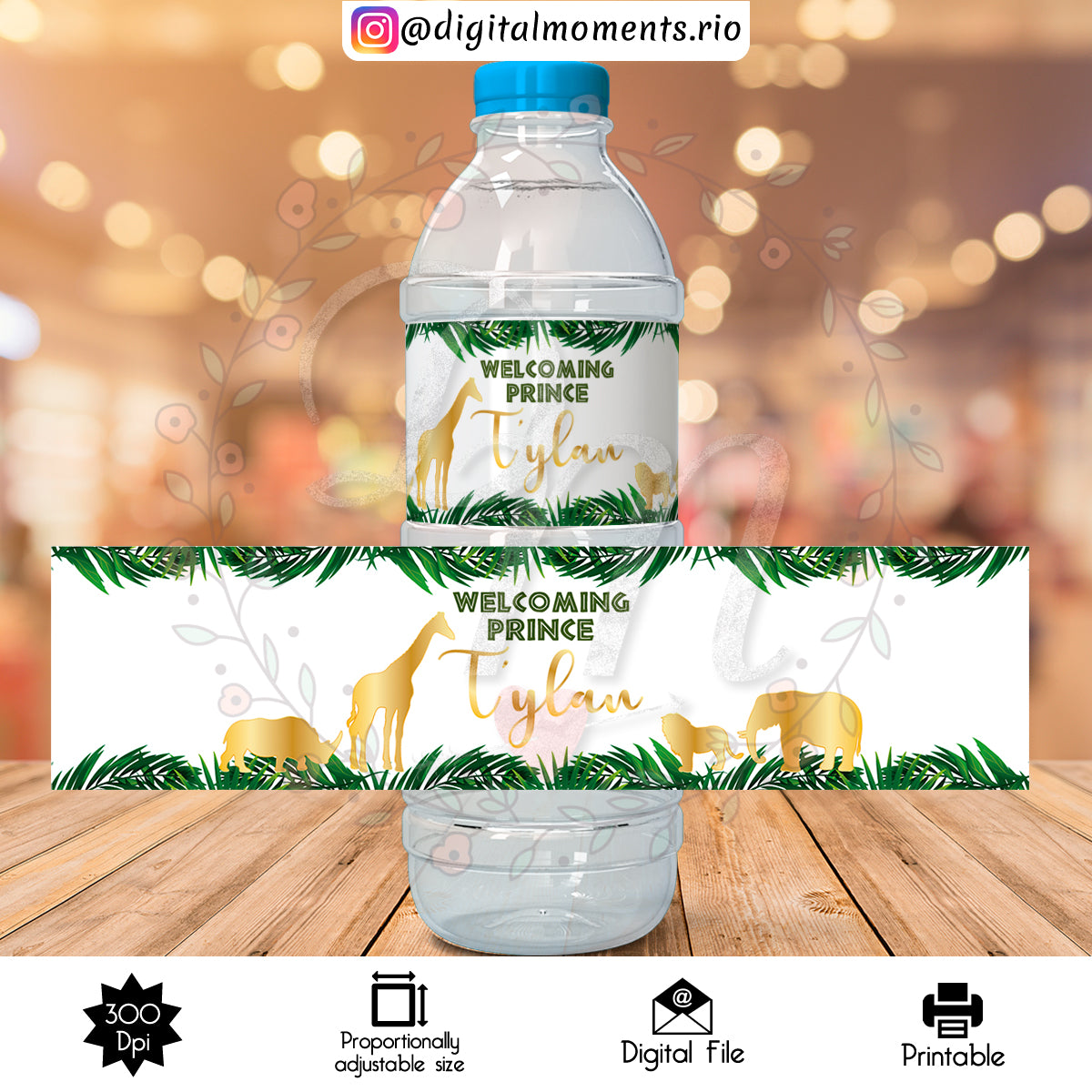 Safari Custom Water Bottle Label, Digital file only | Custom Digital Download for Kids Party or Event