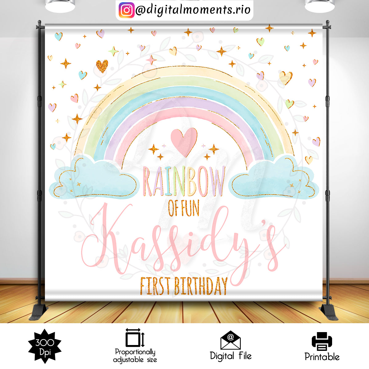 Pastel Rainbow Birthday 8x8 Custom Backdrop, Digital file only | Custom Digital Download for Kids Party or Event