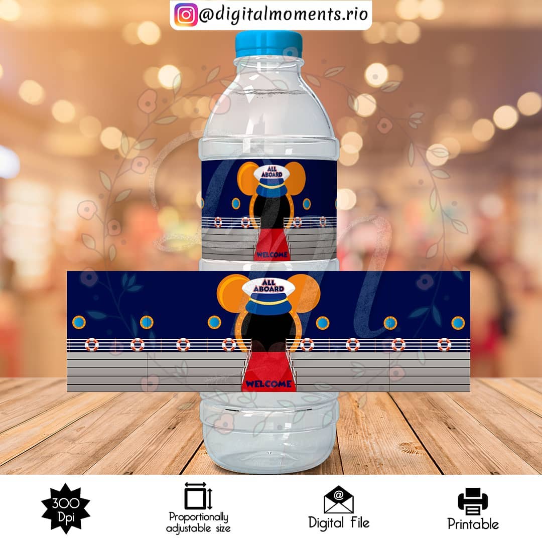 Mickey Cruise Blue Custom Water Bottle Label, Custom Digital File | Digital Download for Events for Events. arts, blue, bottle, celebration,…