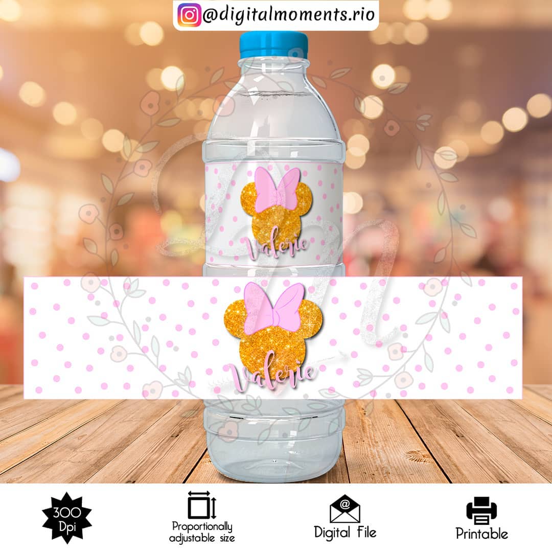 ▷ Minnie Mouse Water bottle Label Digital