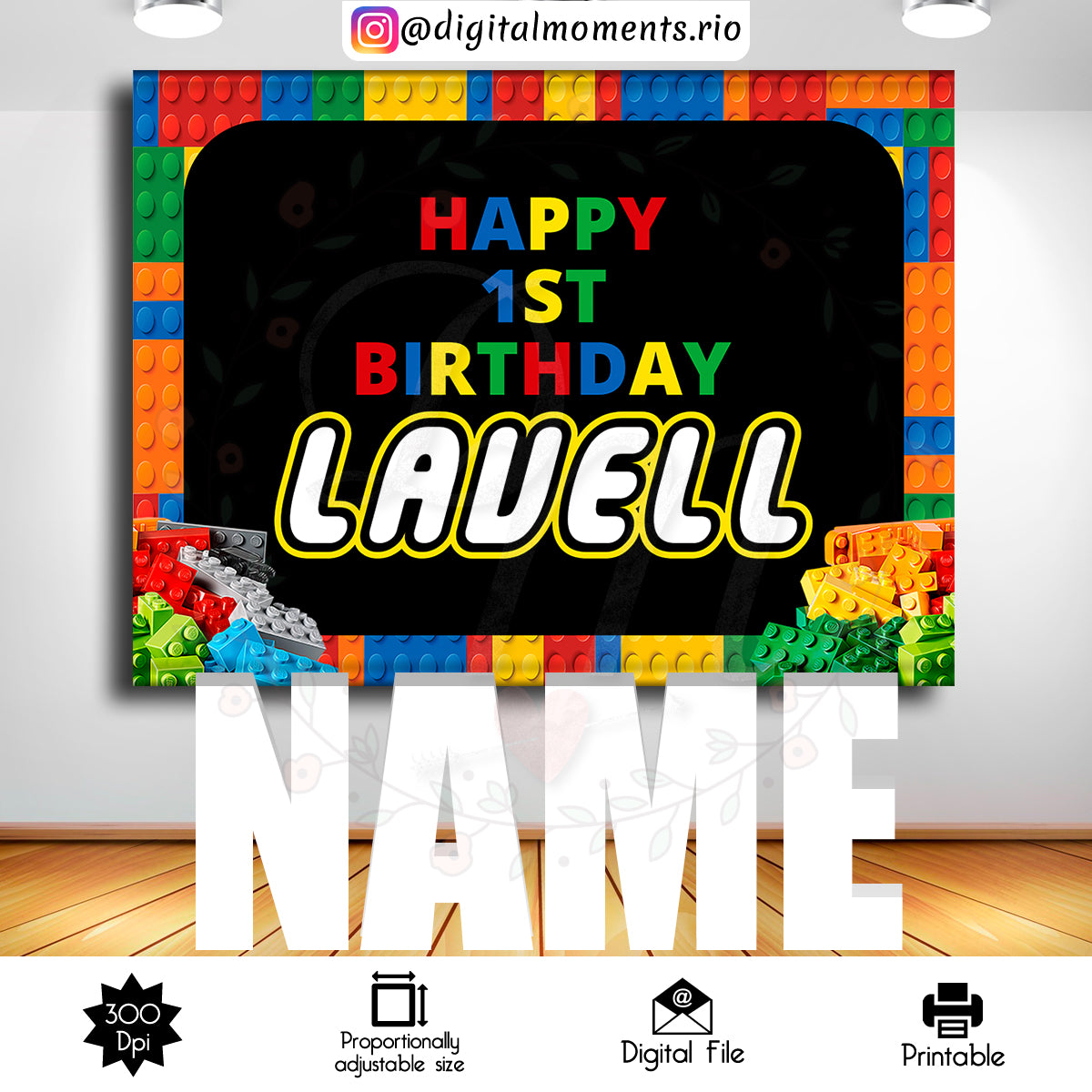 Lego Birthday 8x6 custom backdrop, Digital file only