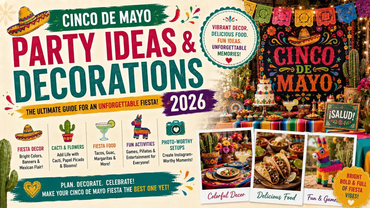 Colorful Cinco de Mayo party table with tacos and papel picado