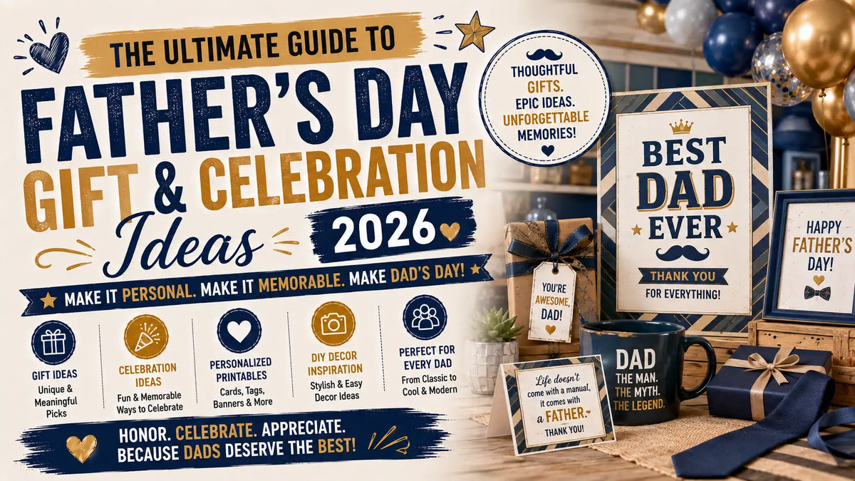 Father's Day celebration with BBQ decor, custom signs, and styled gift boxes