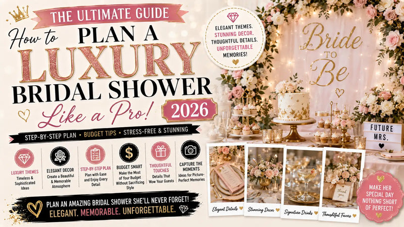 Elegant luxury bridal shower table setting with custom floral printables, champagne, and blush accents