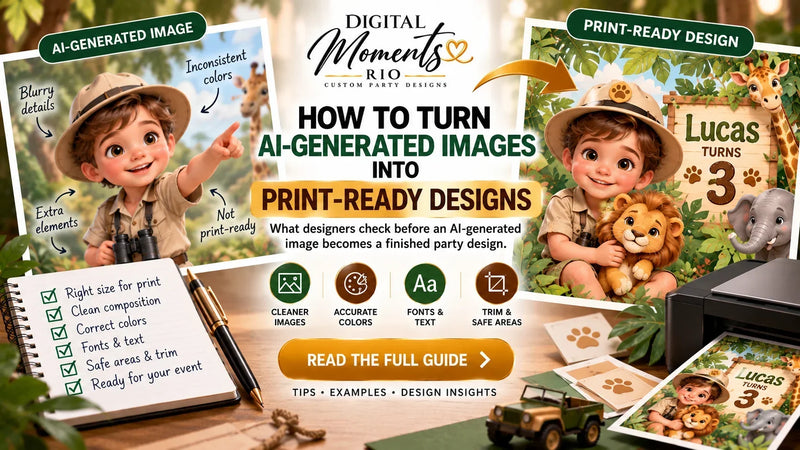 What designers check before an AI-generated image becomes a personalized, usable and printable party design.