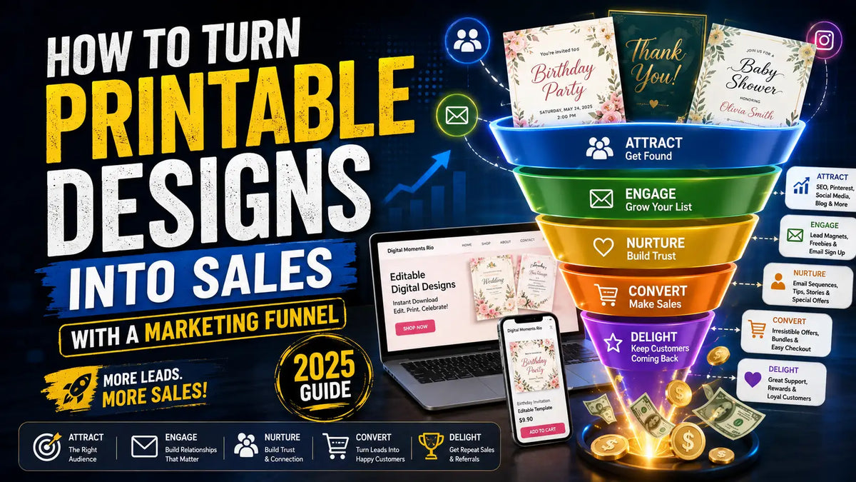 Marketing funnel for printable designs, from traffic to sales