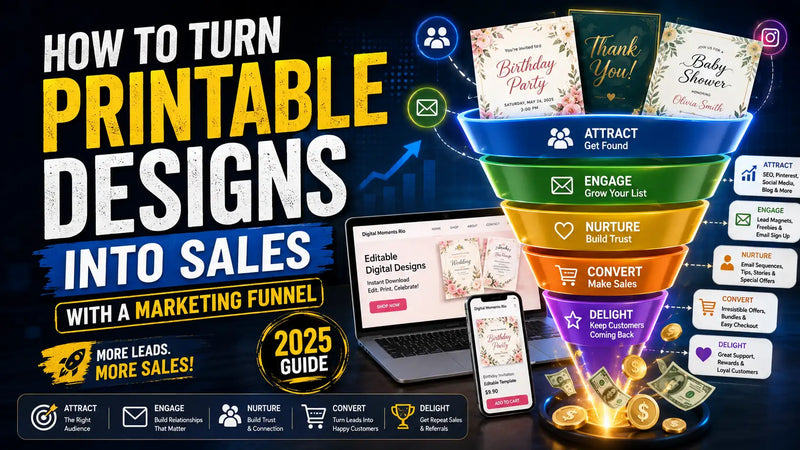 Marketing funnel for printable designs, from traffic to sales