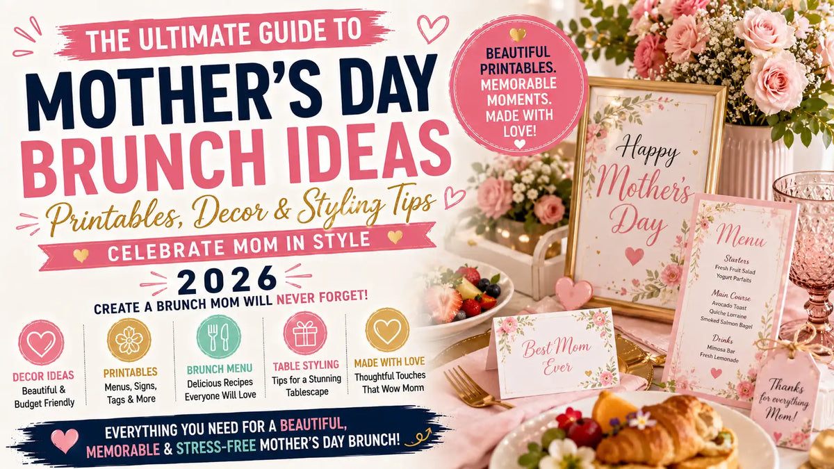 Luxury Mother's Day brunch table setting with floral centerpieces and custom printed menus