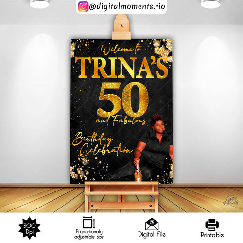 50 Fabulous Prom Sign 24x36, events, welcome, custom, 24x36, sign, gold, black, design