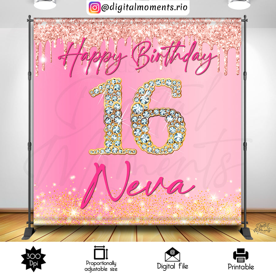 Shades of Pink Birthday 8x8 Custom Backdrop Design, Digital file only | Custom Digital Download for Kids Party or Event