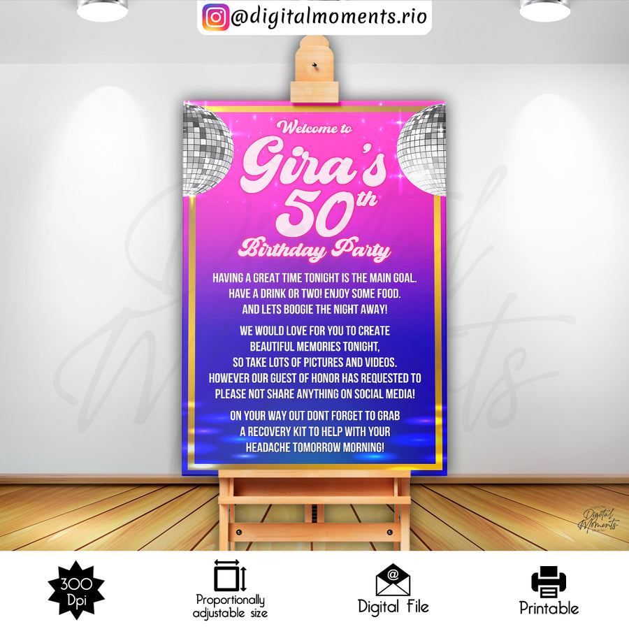 Disco 24x36 Welcome Sign Custom Design, Digital file only | Custom Digital Download for Kids Party or Event