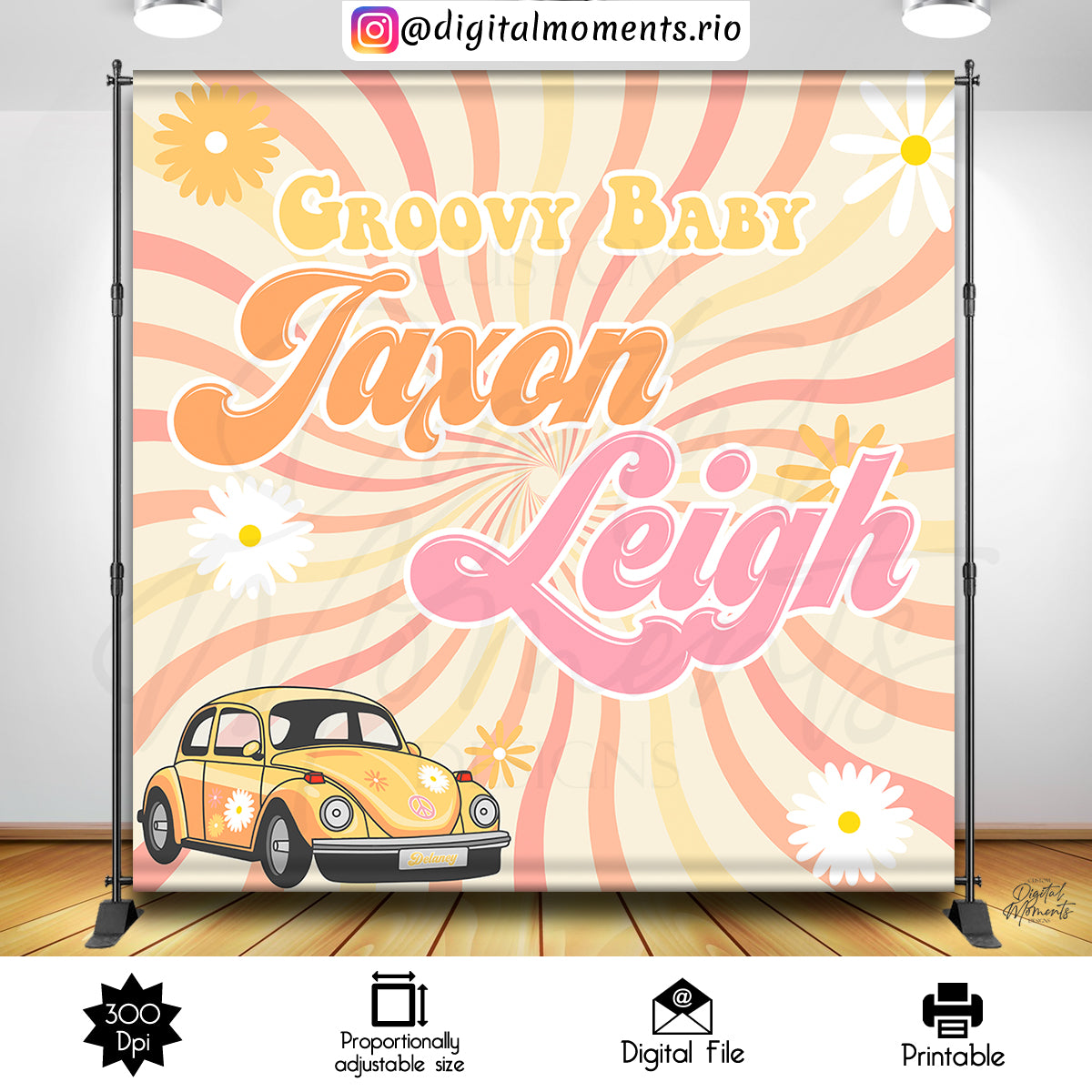 Groovy Baby Shower 8x8 Custom Backdrop Design, Digital file only