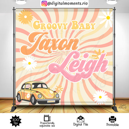 Groovy Baby Shower 8x8 Diseño de fondo personalizado, solo archivo digital