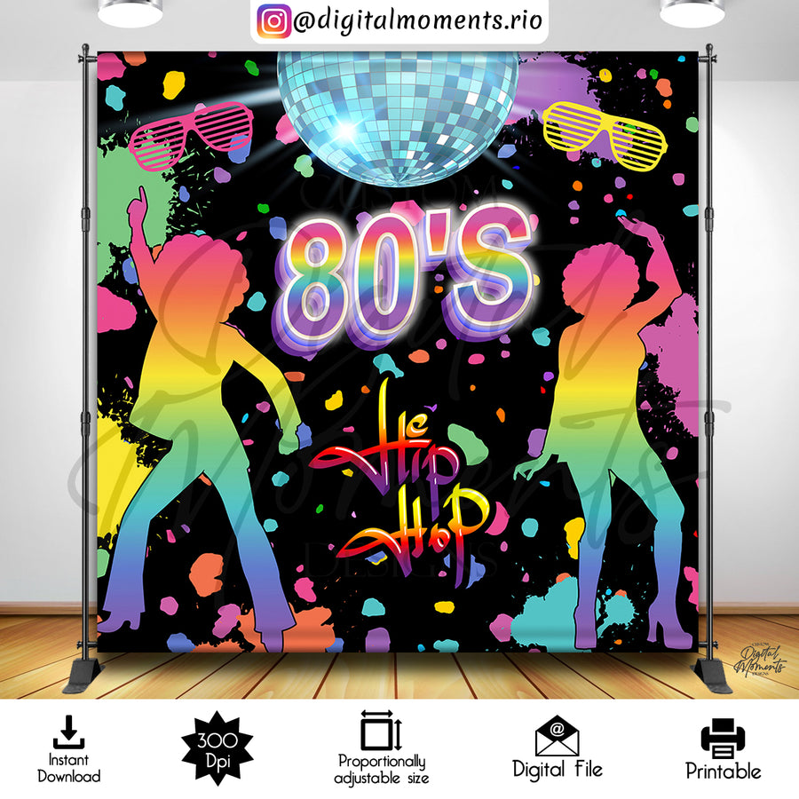 80's 8x8 Digital Backdrop Design, Instant Download | Custom Digital Download for Kids Party or Event