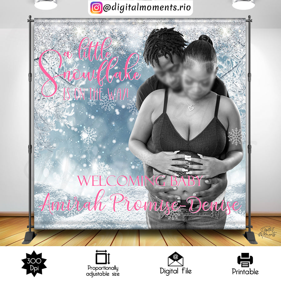 A Little Snowflake 8x8 Custom Backdrop with picture, Digital file only | Custom Digital Download for Kids Party or Event