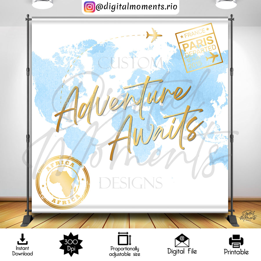 Adventure Awaits 8x8 Digital Backdrop Design, Instant Download | Custom Digital Download for Kids Party or Event