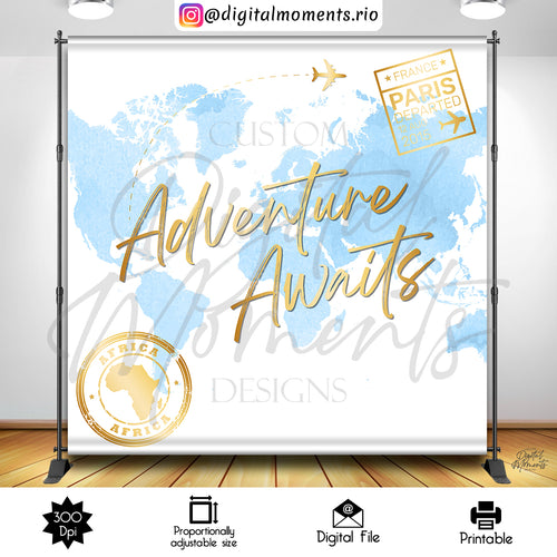 Adventure Awaits 8x8 Custom Backdrop Design, Digital file only