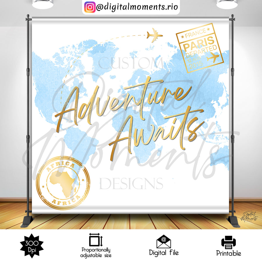 Adventure Awaits 8x8 Custom Backdrop Design, Digital file only | Custom Digital Download for Kids Party or Event