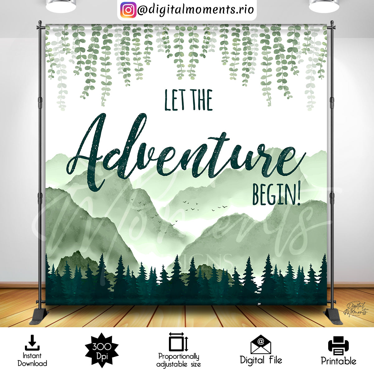 Let the Adventure Begin 8x8 Digital Backdrop Design, Instant Download