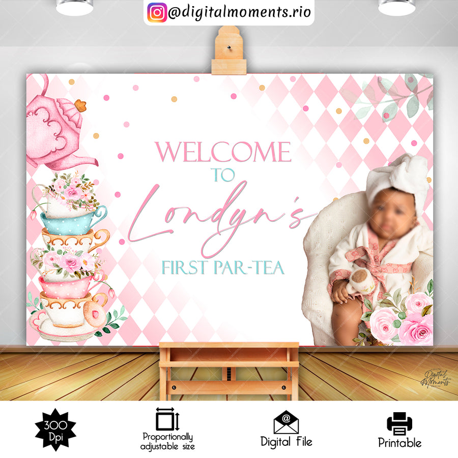 Tea Party 36x24 Welcome Sign Custom Design, Digital file only | Custom Digital Download for Kids Party or Event
