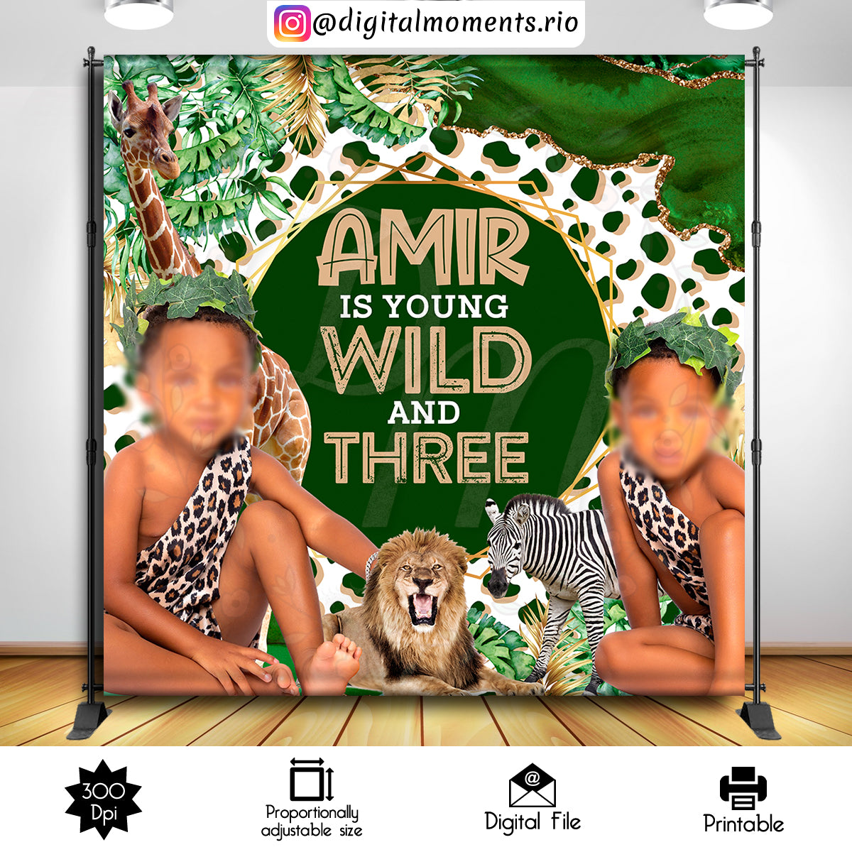 Safari 8x8 Custom Backdrop with 2 pictures, Digital file only | Digital Download for Events