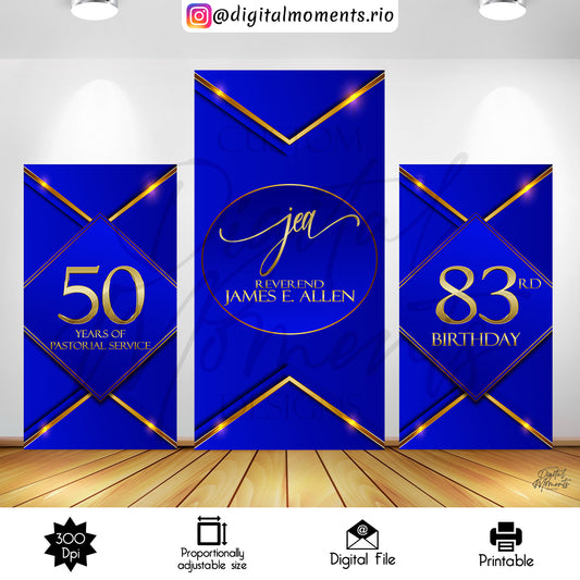 Blue and Gold Birthday Panels Wall Custom Design, Digital file only