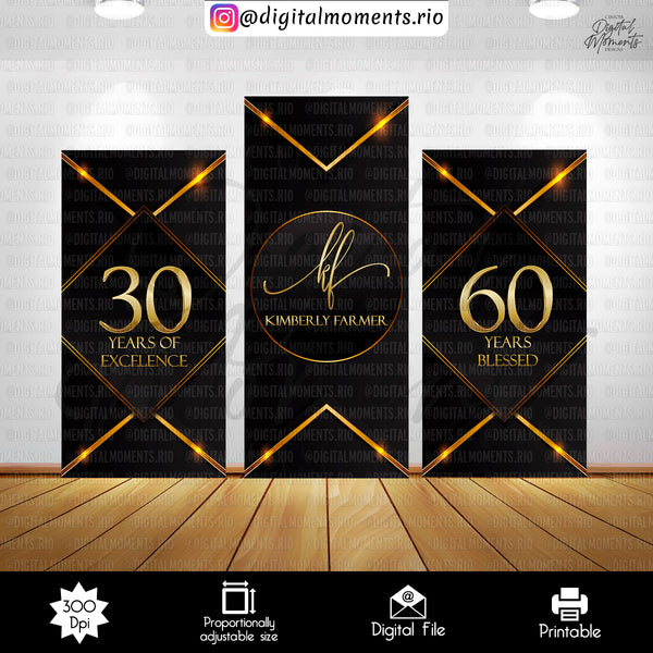 Black and Gold Retirement Panel Wall Custom Design, Custom Digital File | Digital Download for Events  for Events. and, arts, black, celebra…