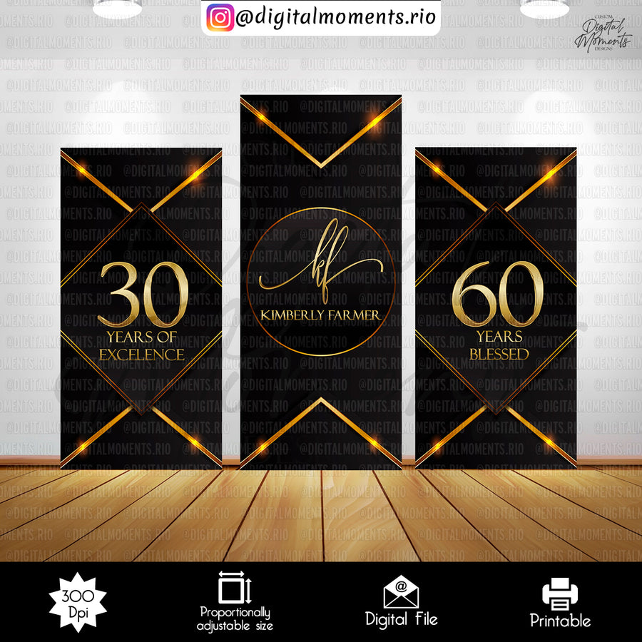 Black and Gold Retirement Panel Wall Custom Design, Custo...