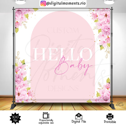 Pink Flowers Baby Shower 8x8 Custom Backdrop Design, Digital file only