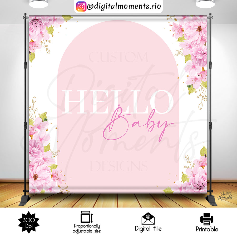 Pink Flowers Baby Shower 8x8 Custom Backdrop Design, Digital file only | Custom Digital Download for Kids Party or Event