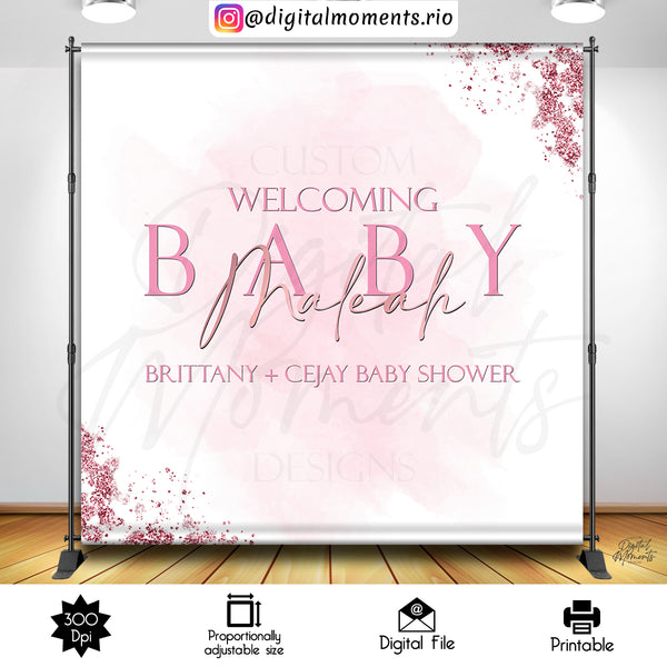 Shades of Pink Baby Shower 8x8 Custom Backdrop Design, Digital file only | Custom Digital Download for Kids Party or Event