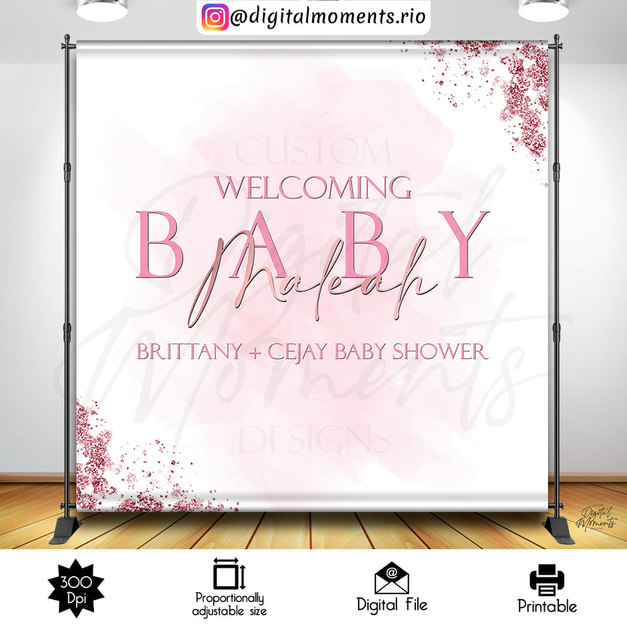 Shades of Pink Baby Shower 8x8 Custom Backdrop Design, Digital file only | Custom Digital Download for Kids Party or Event