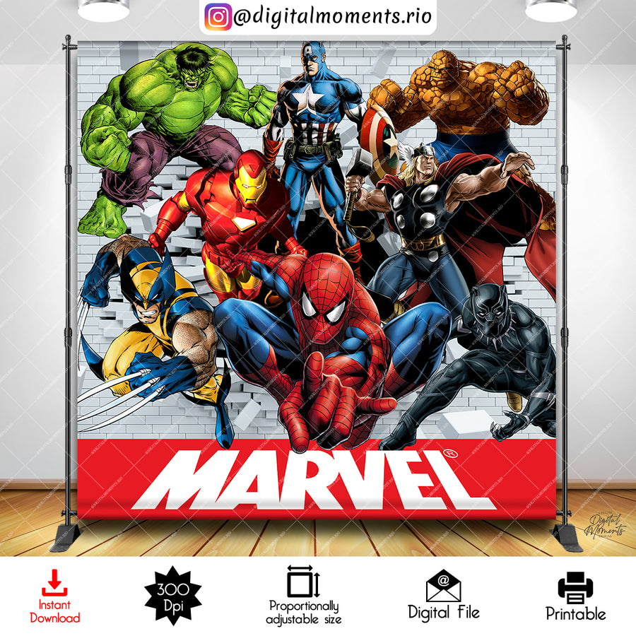 Marvel 8x8 Digital Backdrop Design, Instant Download | Custom Digital Download for Kids Party or Event