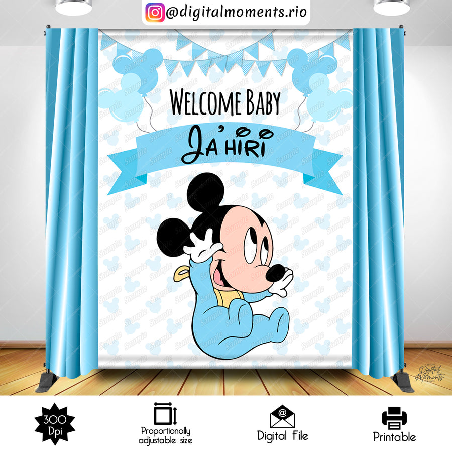 Baby Mickey 6x8 Custom Backdrop, Digital file only | Custom Digital Download for Kids Party or Event