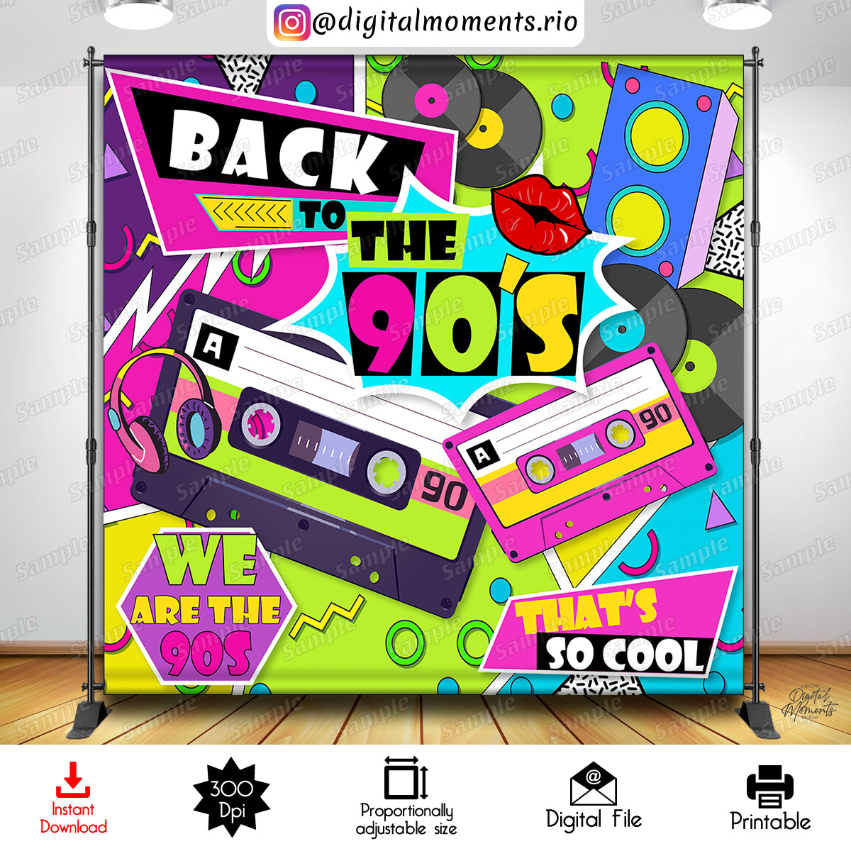 Back to 90's 8x8 Digital Backdrop Design, Instant Download