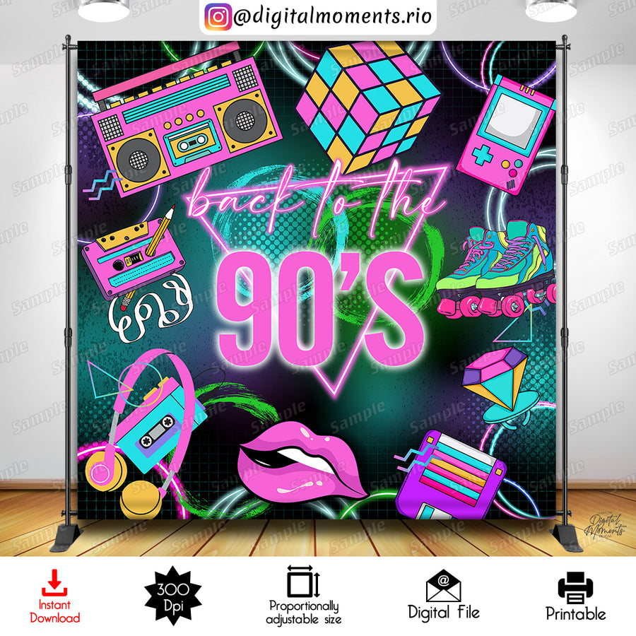 Back to 90's 8x8 Digital Backdrop Design, Instant Download | Custom Digital Download for Kids Party or Event