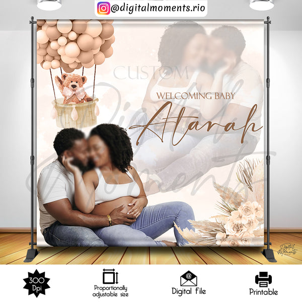 Teddy Bear With 1 Picture - 8x8 Custom Backdrop - Party Decor