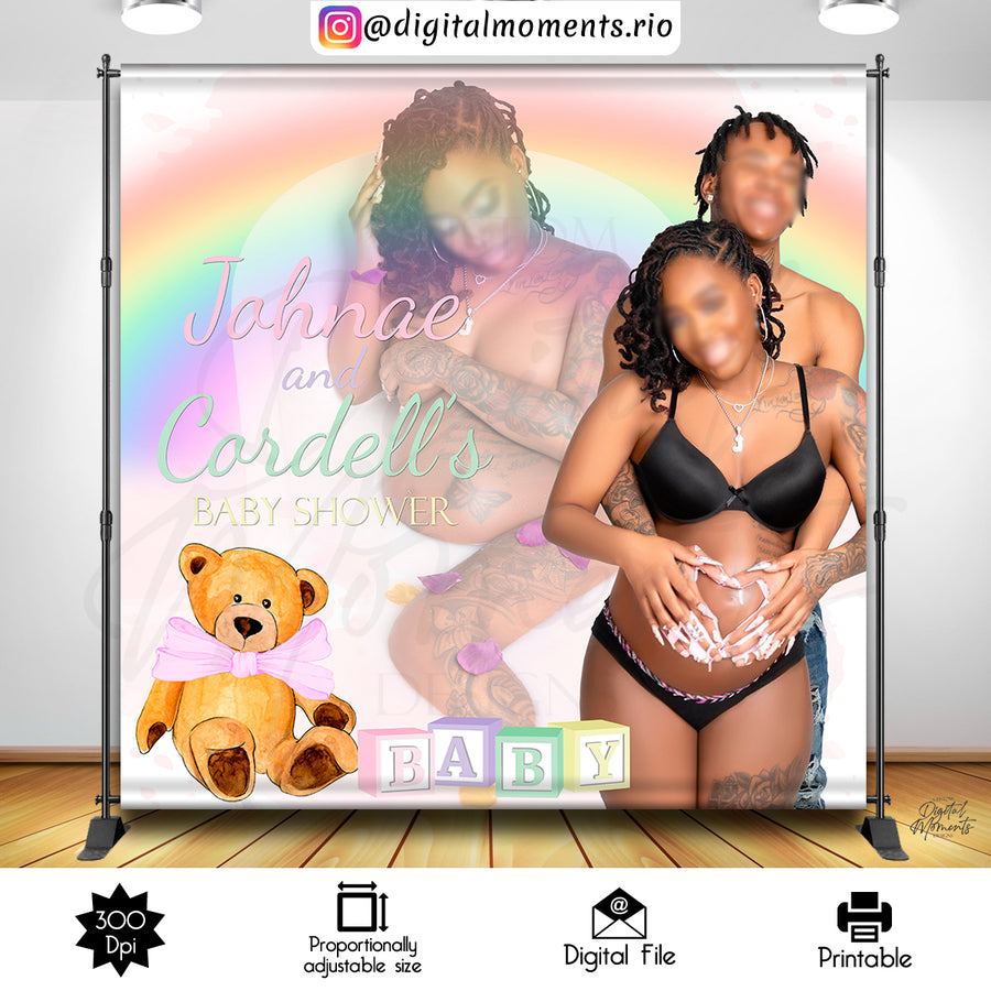 Teddy Bear 8x8 Custom Backdrop with 2 pictures, Digital file only | Custom Digital Download for Kids Party or Event