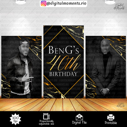 Bengs 4x7, events, custom, panel, birthday, gold, black, wall, design