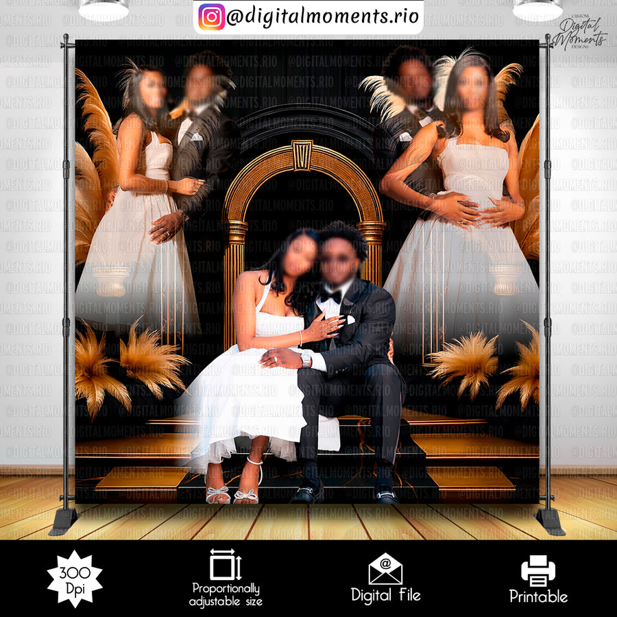 Black and Gold 8x8 Custom Backdrop with picture, Digital file only | Custom Digital Download for Kids Party or Event