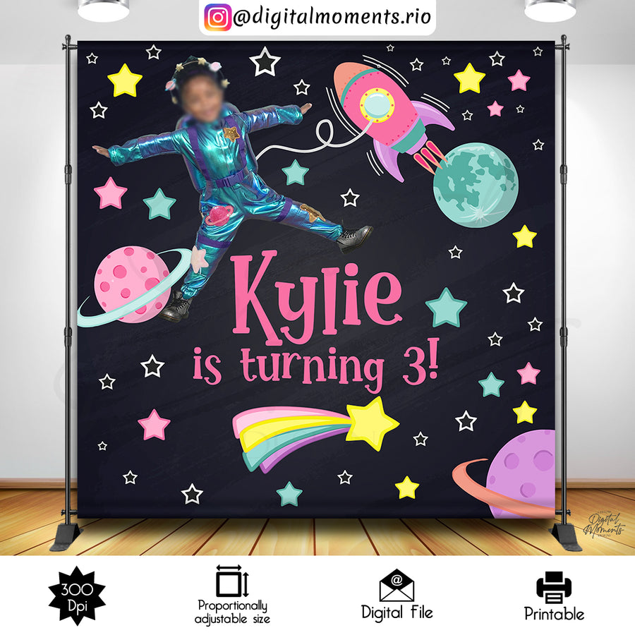 Astronaut Birthday 8x8 Custom Backdrop with picture, Digital file only | Custom Digital Download for Kids Party or Event