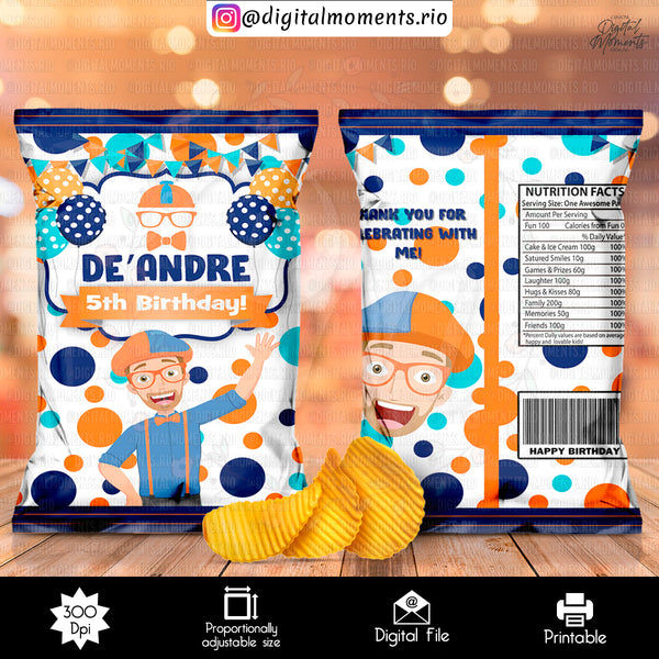 Blippi Custom Chip Bag Design - Digital File | Digital Download for Events for Events. arts, bag, blippi, celebration, chip, custom, design,…