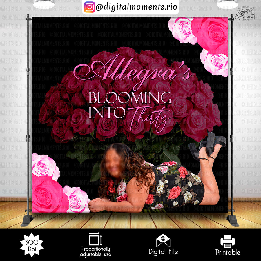Blooming Into Birthday 8x8 Custom Backdrop, Digital file only | Custom Digital Download for Retirement Event