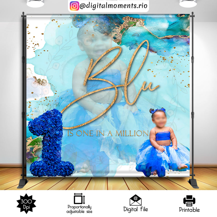 Shades of blue 8x8 Custom Backdrop with 1 picture, Digital file only | Custom Digital Download for Kids Party or Event