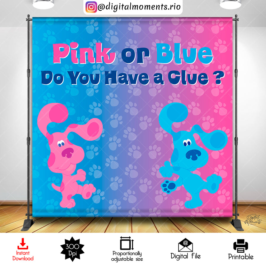 Blues Clues Gender Reveal 8x8 Digital Backdrop Design, Instant Download | Custom Digital Download for Kids Party or Event