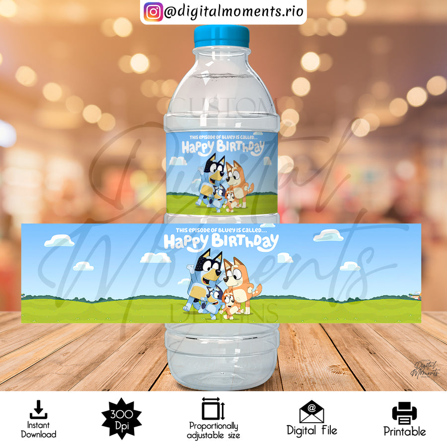 Bluey 8,35x2,08 Digital Water Label Design, Instant Download | Custom Digital Download for Kids Party or Event