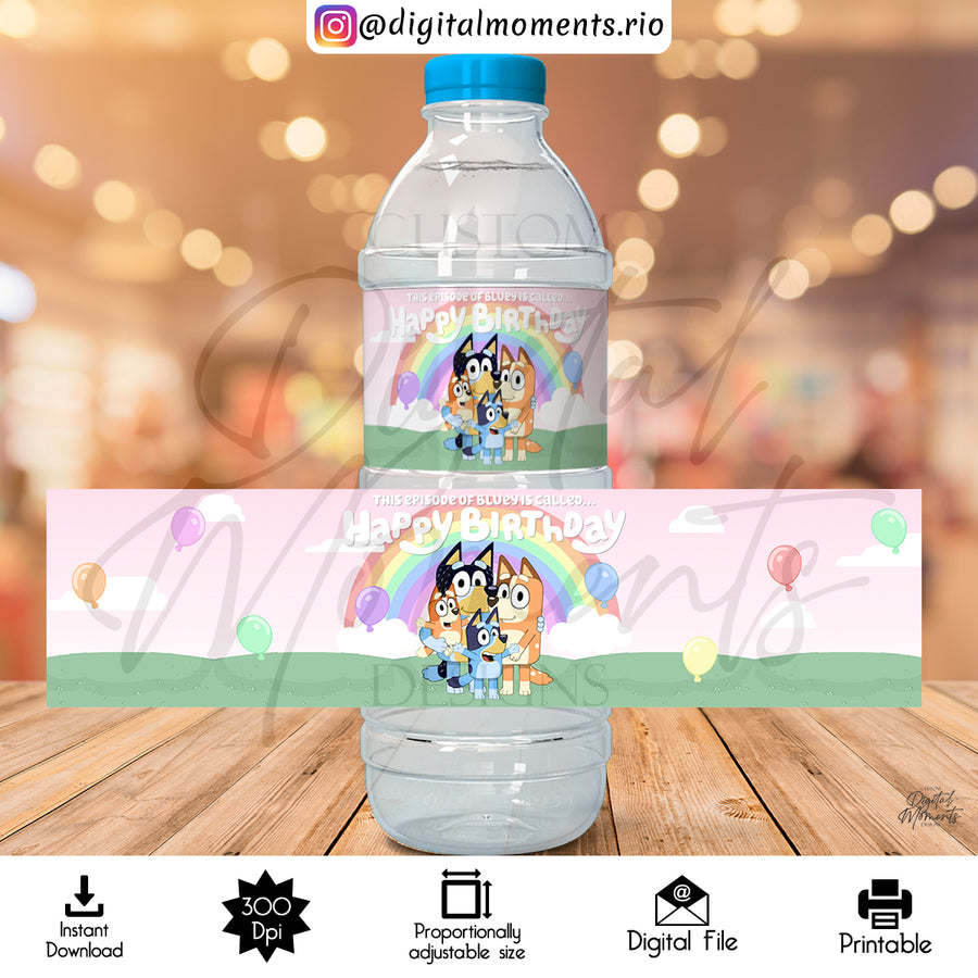 Bluey 8,35x2,08 Digital Water Label Design, Instant Download | Custom Digital Download for Kids Party or Event