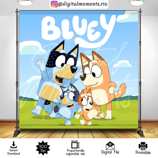 Diseño de fondo digital Bluey 8x8, descarga instantánea